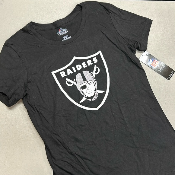 NFL Majestic Black Tee LAS VEGAS Raiders Women's Small Large Sparkle NEW - Picture 2 of 6